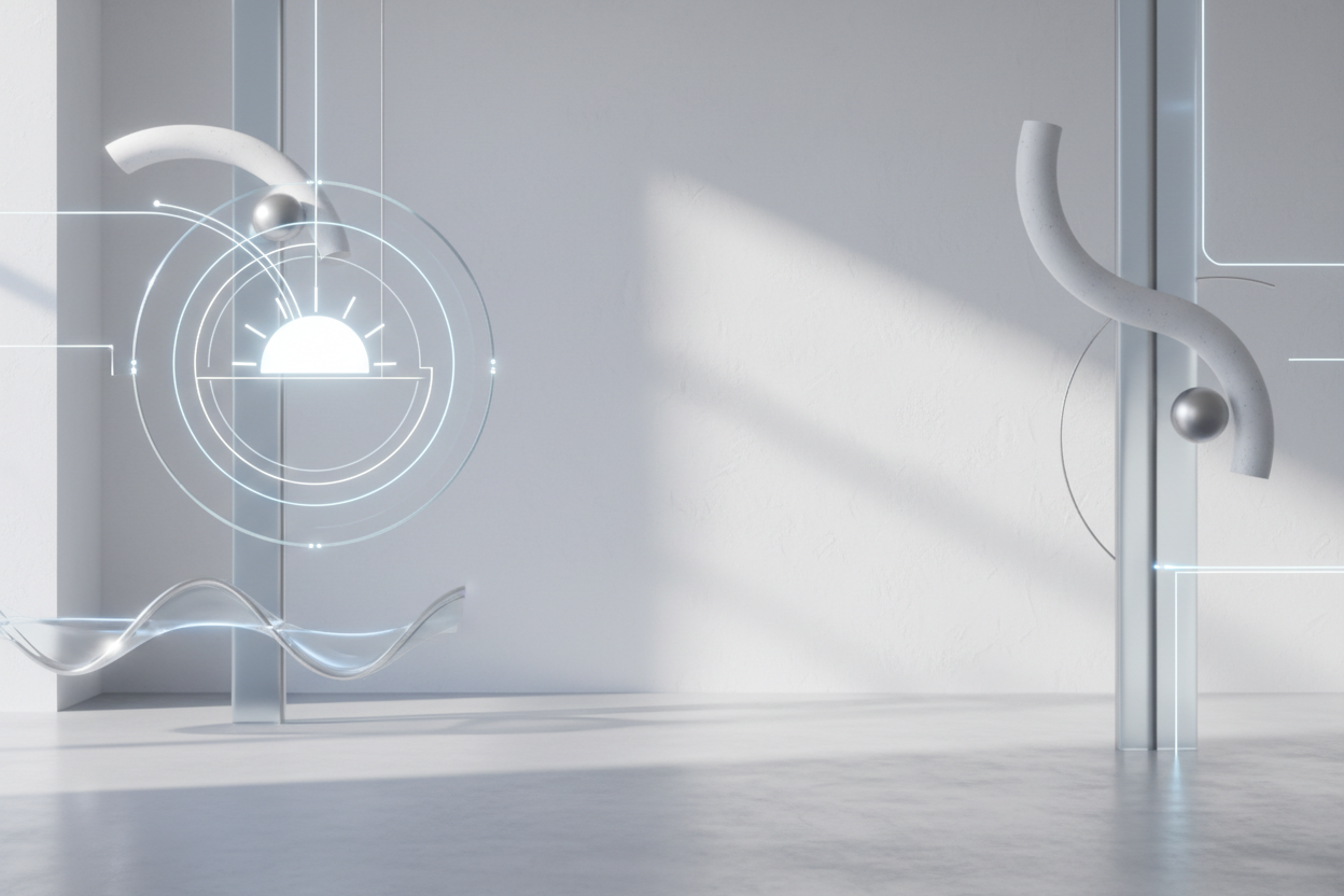 “Minimalist, Scandinavian-inspired background for a premium biohacking brand, soft natural light, calm neutral tones (white, gray, muted blue), abstract science/technology-inspired elements subtly integrated, no people, clean modern aesthetic, subtle focus on circadian rhythm and human optimization, high-resolution, subtle gradients, professional and elegant, suitable for a homepage hero section
with subtle futuristic light patterns and geometric lines suggesting technology and human optimization”